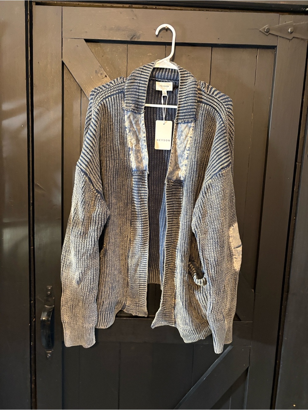 Heyson Men’s Charcoal Ribbed Open-Front Cardigan with Elbow Patches